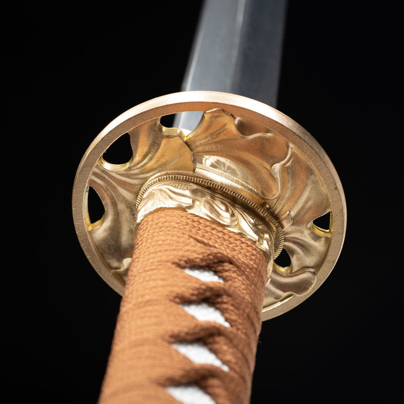 Handmade Chokuto Ninjato Straight Sword Folded Damascus Steel Blade Flower