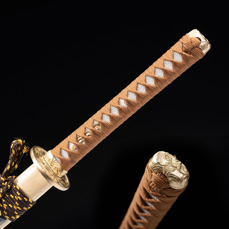 Handmade Chokuto Ninjato Straight Sword Folded Damascus Steel Blade Flower