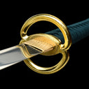 Handmade Japanese Katana Sword 1060 Carbon Steel With Musashi Tsuba Green Gold