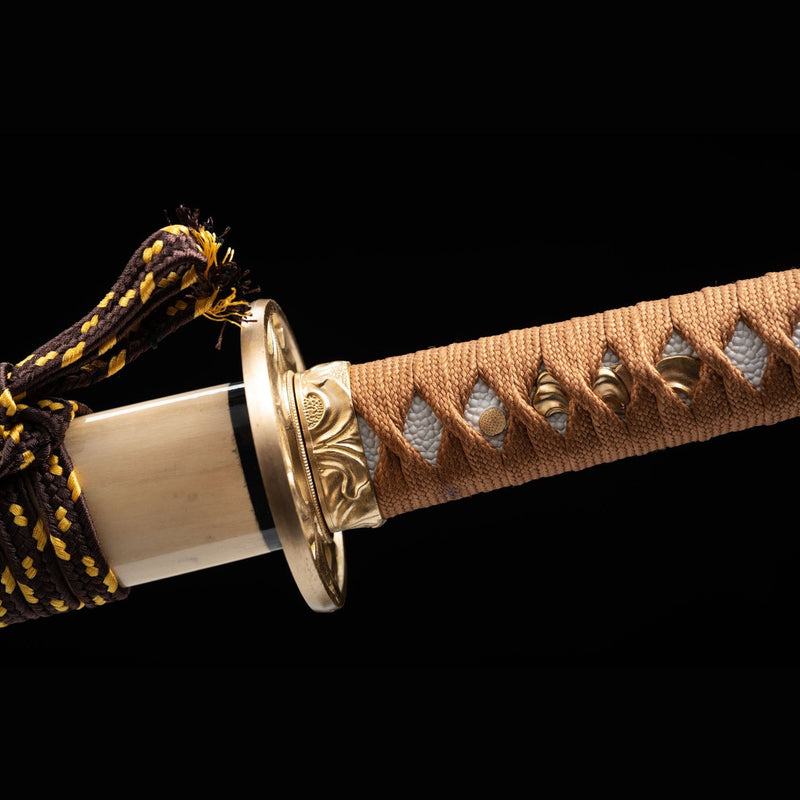 Handmade Chokuto Ninjato Straight Sword Folded Damascus Steel Blade Flower