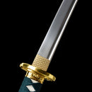 Handmade Japanese Katana Sword 1060 Carbon Steel With Musashi Tsuba Green Gold