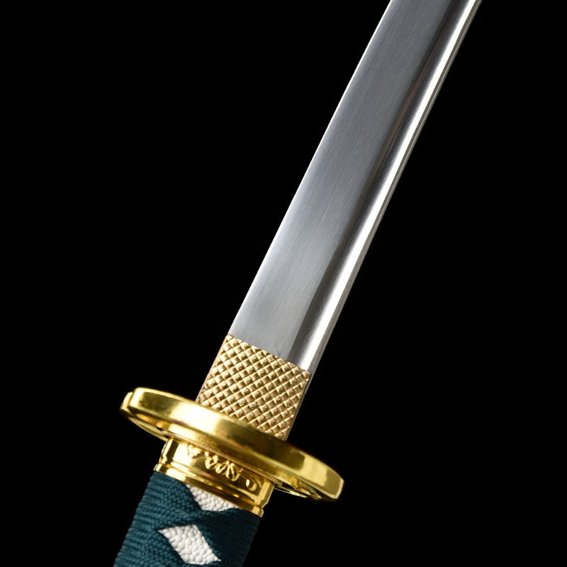 Handmade Japanese Katana Sword 1060 Carbon Steel With Musashi Tsuba Green Gold