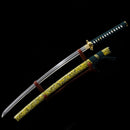 Handmade Japanese Katana Sword 1060 Carbon Steel With Musashi Tsuba Green Gold