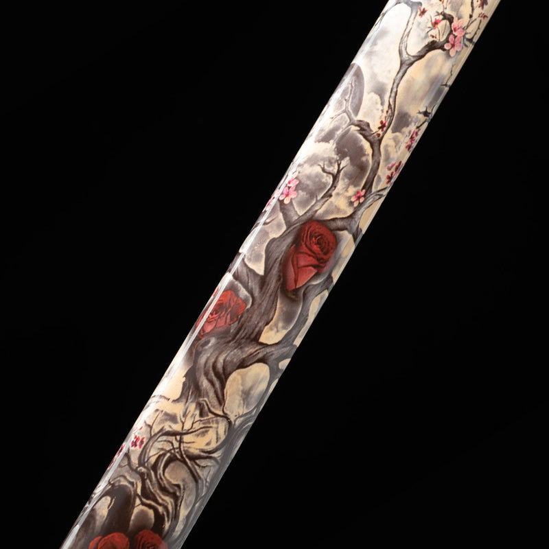 Handmade Chokuto Ninjato Straight Sword Folded Damascus Steel Blade Flower