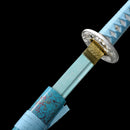 Handmade Japanese Katana Sword 1045 Carbon Steel With Teal Blade And Scabbard