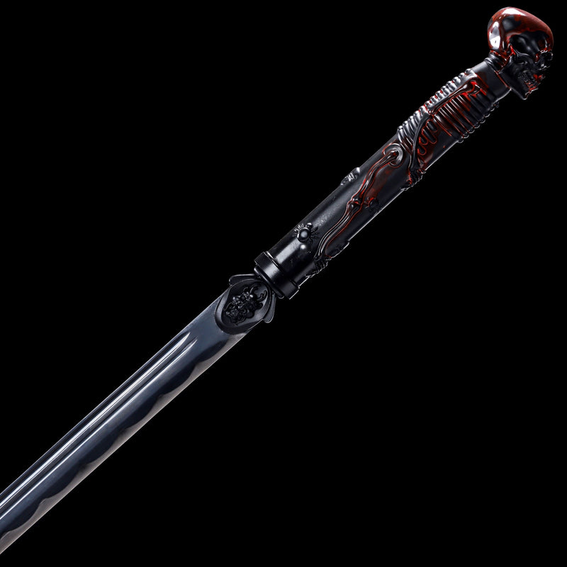 Handmade Japanese Ninjato Sword With Black Blade Skull