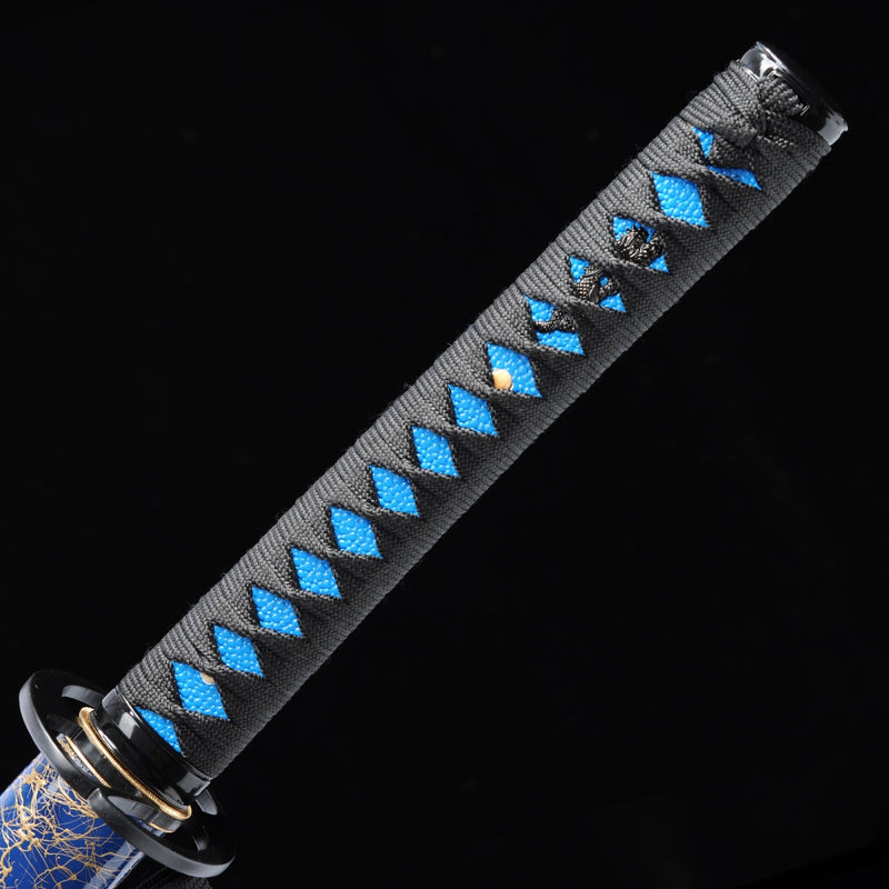 Handmade Japanese Katana Sword 1060 Carbon Steel With Blue Blade And Scabbard