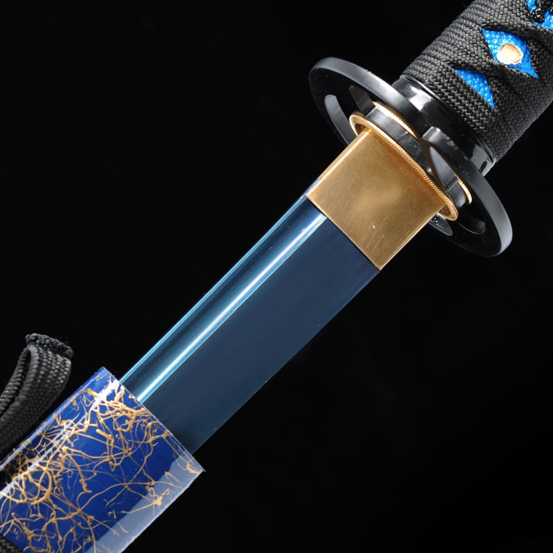 Handmade Japanese Katana Sword 1060 Carbon Steel With Blue Blade And Scabbard
