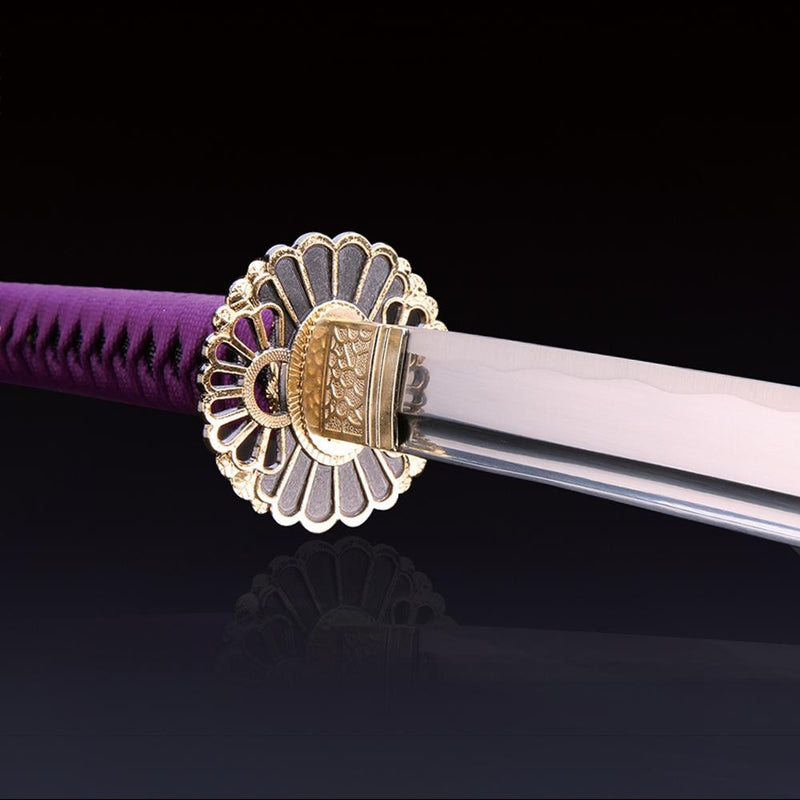 Handmade Japanese Katana Sword With Golden Sunflower Tsuba