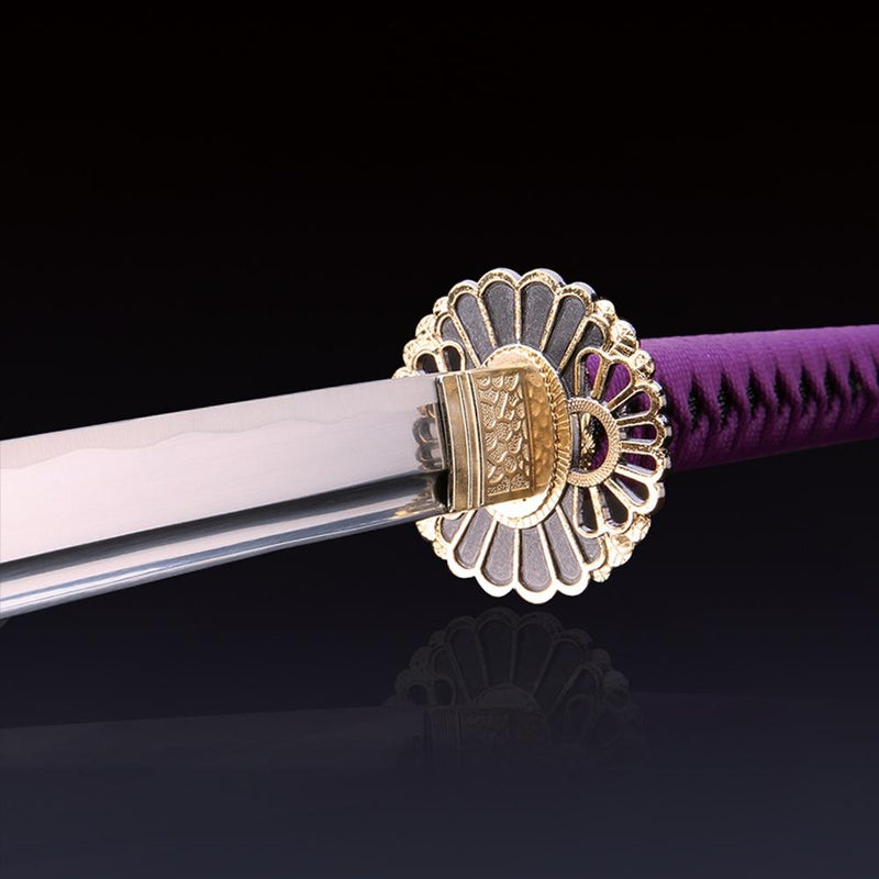 Handmade Japanese Katana Sword With Golden Sunflower Tsuba
