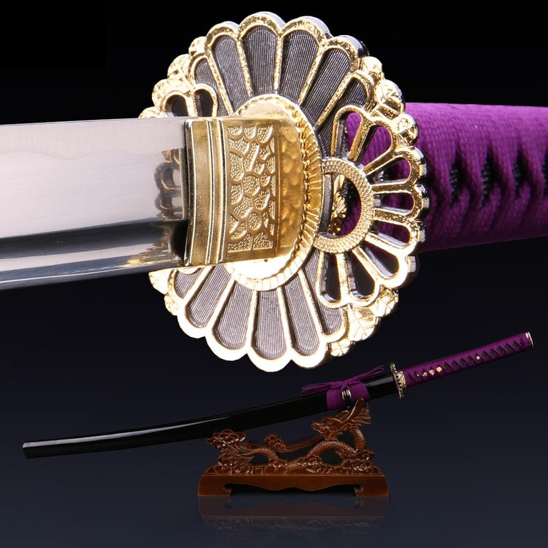 Handmade Japanese Katana Sword With Golden Sunflower Tsuba