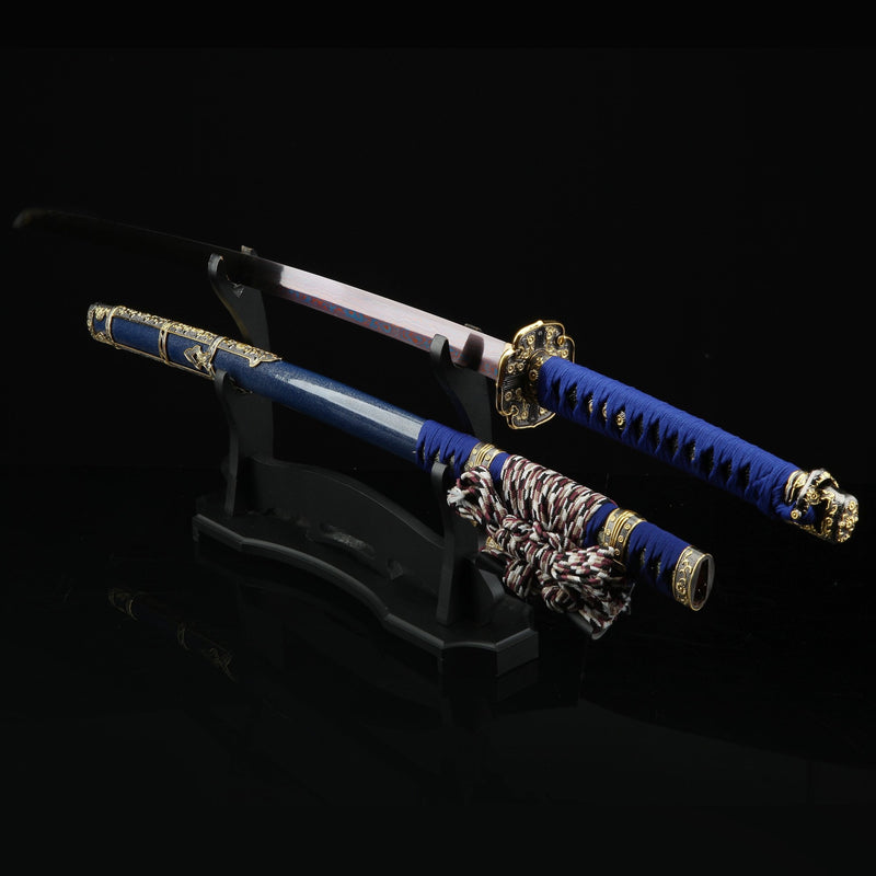 Japanese Tachi Odachi Sword With Damascus Steel With Blue Scabbard