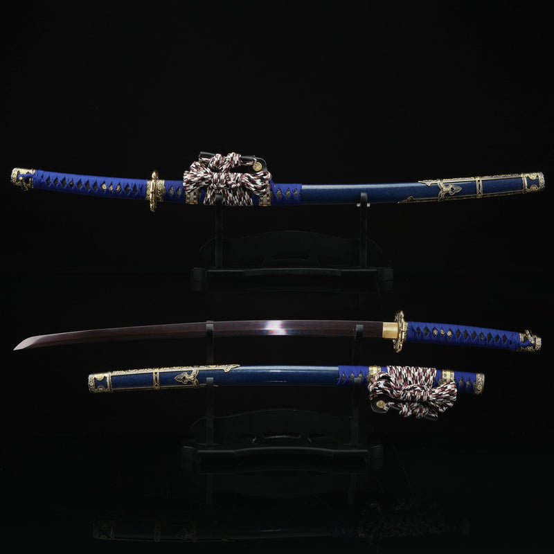 Japanese Tachi Odachi Sword With Damascus Steel With Blue Scabbard