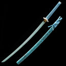 Handmade Japanese Katana Sword 1045 Carbon Steel With Teal Blade And Scabbard