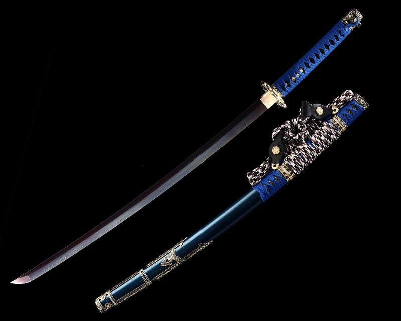 Japanese Tachi Odachi Sword With Damascus Steel With Blue Scabbard