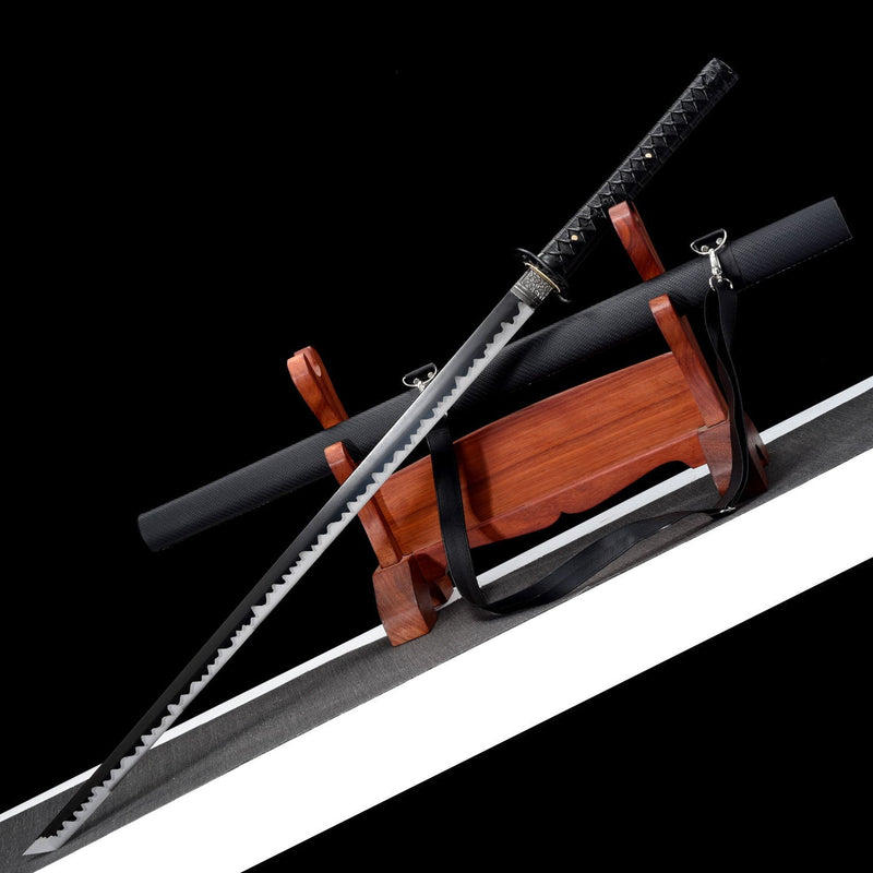 Handmade Ninjato Straight Japanese Sword Spring Steel With Black Blade