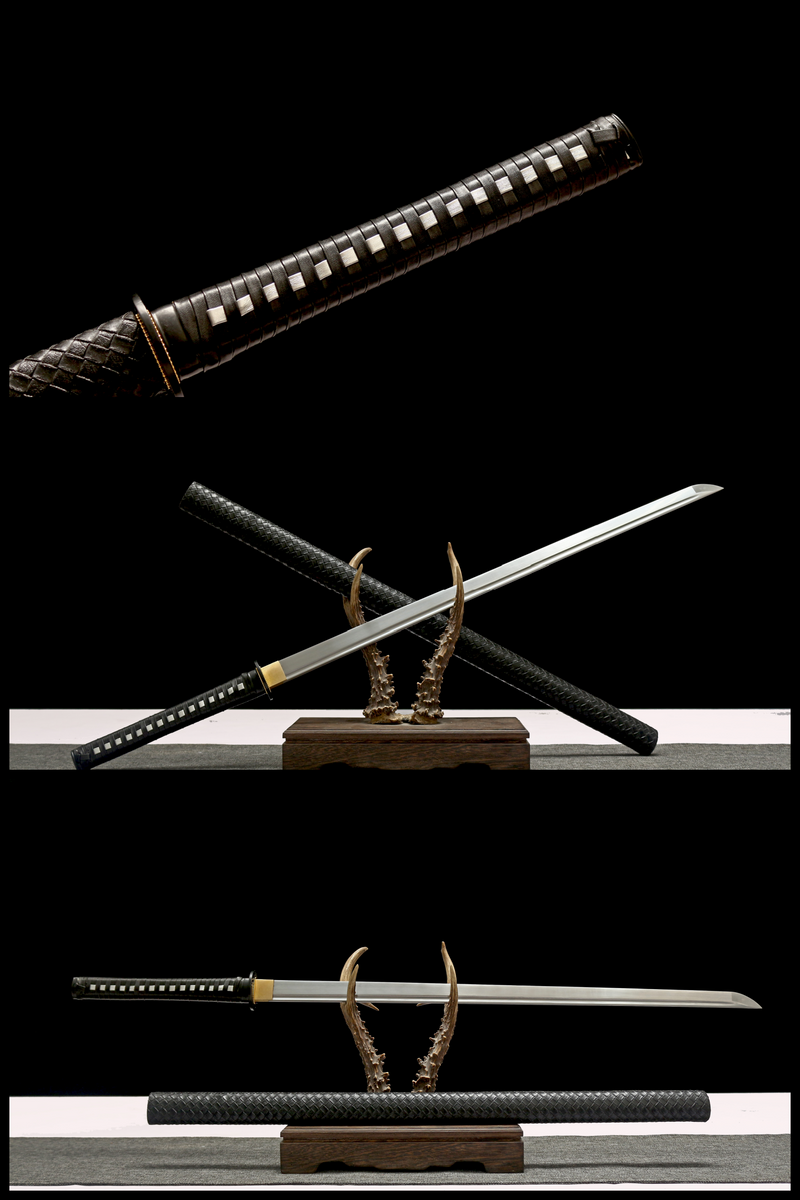Hand Made High Quality T10 Steel Ninjato Black Faux Leather