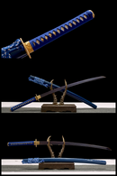 Handmade blue Damascus steel Japanese katana sword with high-quality craftsmanship