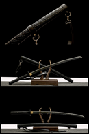 Handmade T10 steel Japanese katana sword with a black wolf-themed design