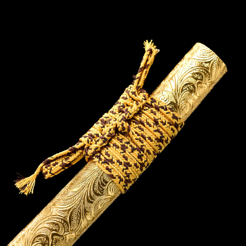 Handmade Japanese Samurai Katana Sword High Manganese Steel With Golden Blade And Scabbard
