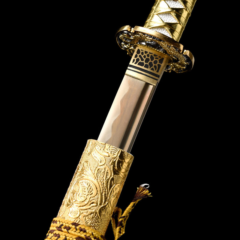 Handmade Japanese Samurai Katana Sword High Manganese Steel With Golden Blade And Scabbard