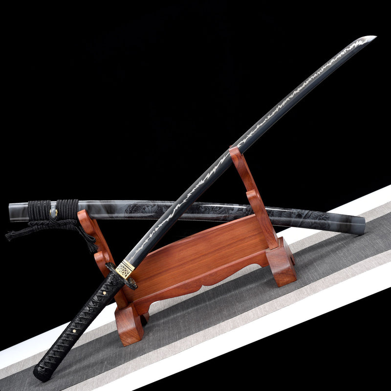 Handmade Japanese Samurai Katana Lightning T10 Carbon Steel With Grey Scabbard Sword