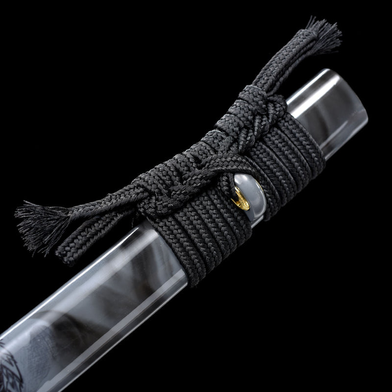 Handmade Japanese Samurai Katana Lightning T10 Carbon Steel With Grey Scabbard Sword