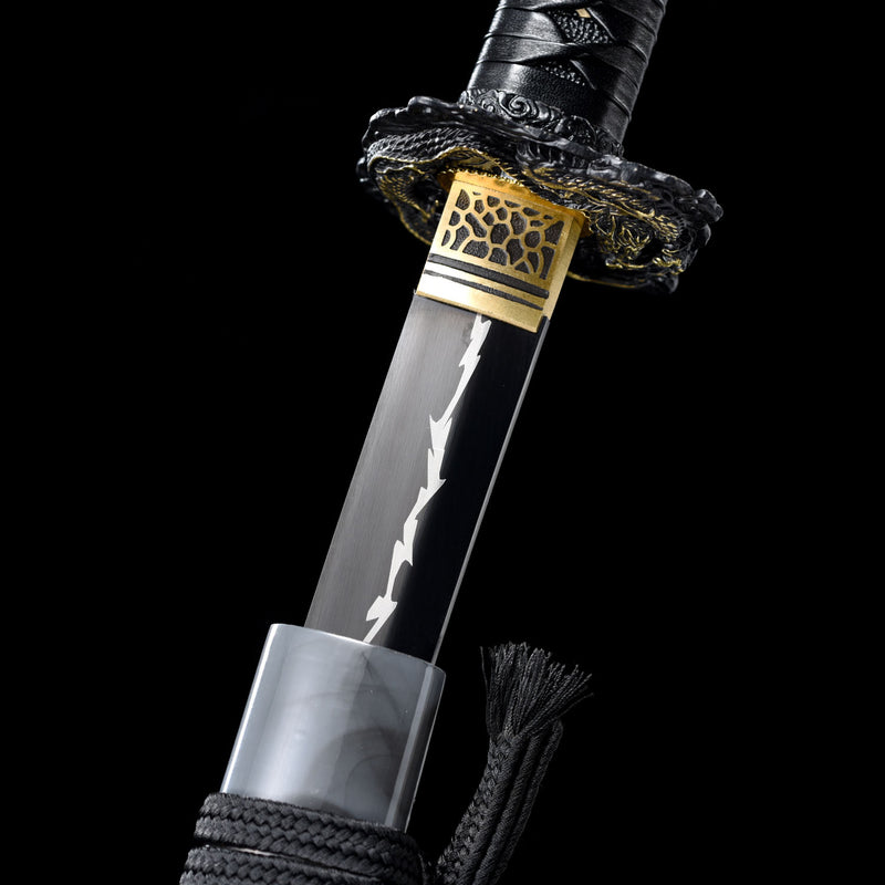 Handmade Japanese Samurai Katana Lightning T10 Carbon Steel With Grey Scabbard Sword