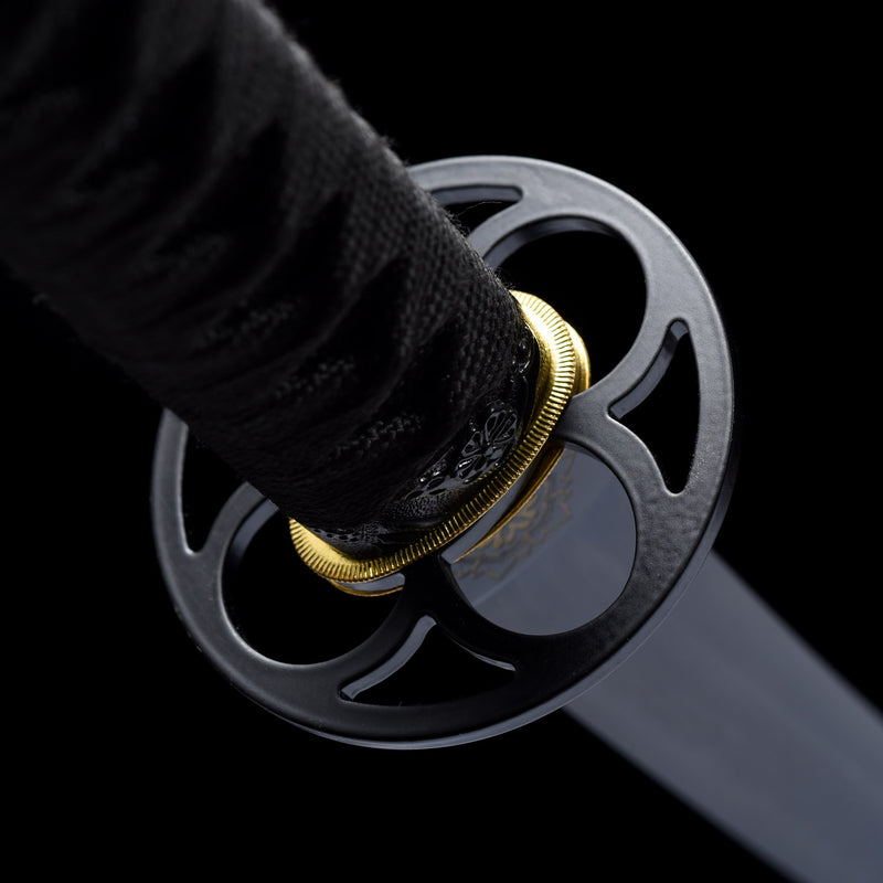 Handmade Japanese Sword T10 Clay Tempered Steel Katana Real Hamon Full Tang With Black Scabbard