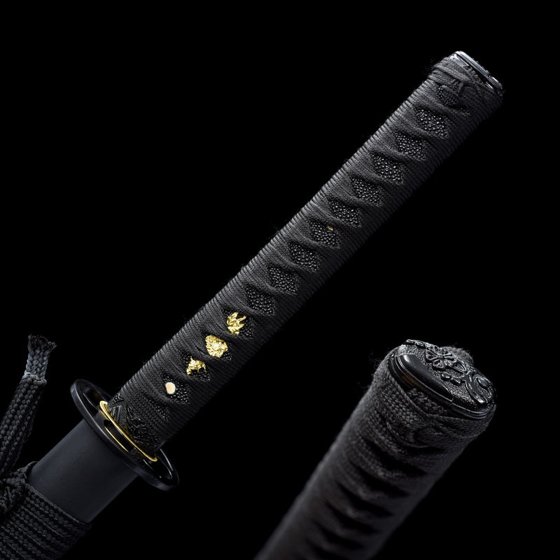 Handmade Japanese Sword T10 Clay Tempered Steel Katana Real Hamon Full Tang With Black Scabbard