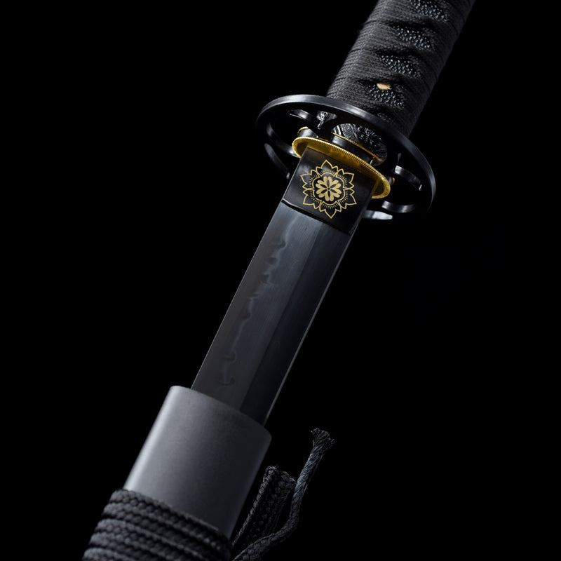 Handmade Japanese Sword T10 Clay Tempered Steel Katana Real Hamon Full Tang With Black Scabbard