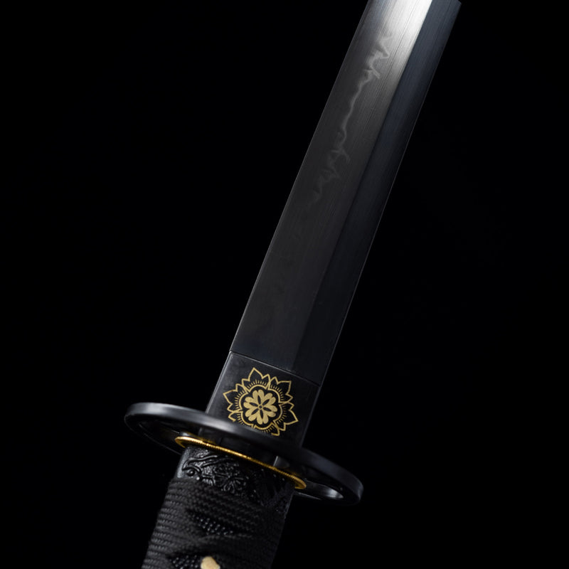 Handmade Japanese Sword T10 Clay Tempered Steel Katana Real Hamon Full Tang With Black Scabbard