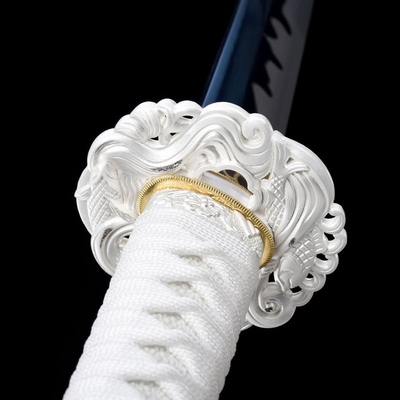 Handmade Japanese Wakizashi Sword High Manganese Steel With Blue Blade And Silver Scabbard