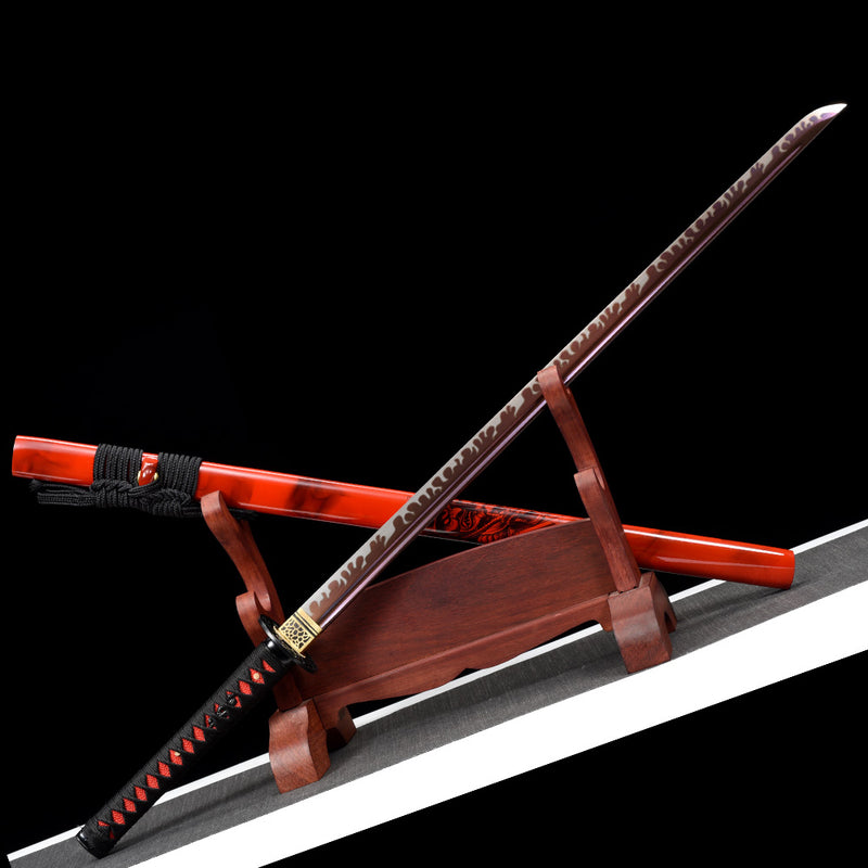 Handmade Samurai Ninjato Sword 1060 Carbon Steel With Red Blade