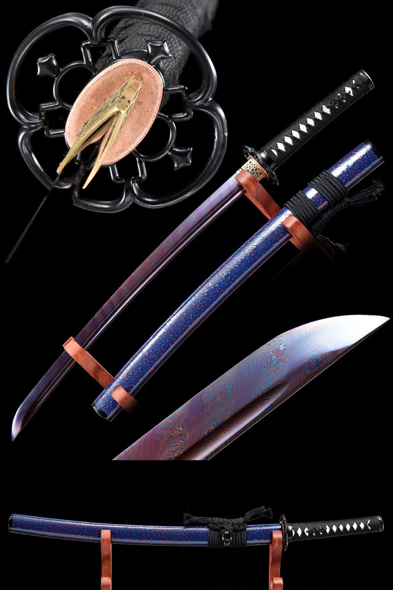 Black Wakizashi  Handmade High Manganese Steel Black Blade