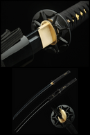 Handmade Japanese katana sword with 1060 carbon steel blade and black scabbard