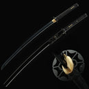 High-quality 1060 carbon steel katana sword featuring a sleek black scabbard
