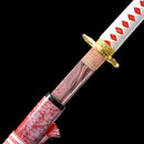 High-quality Japanese katana featuring a red blade and red scabbard