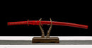 Handcrafted high-quality T10 steel red katana sword with striking red pattern and traditional ray skin handle.