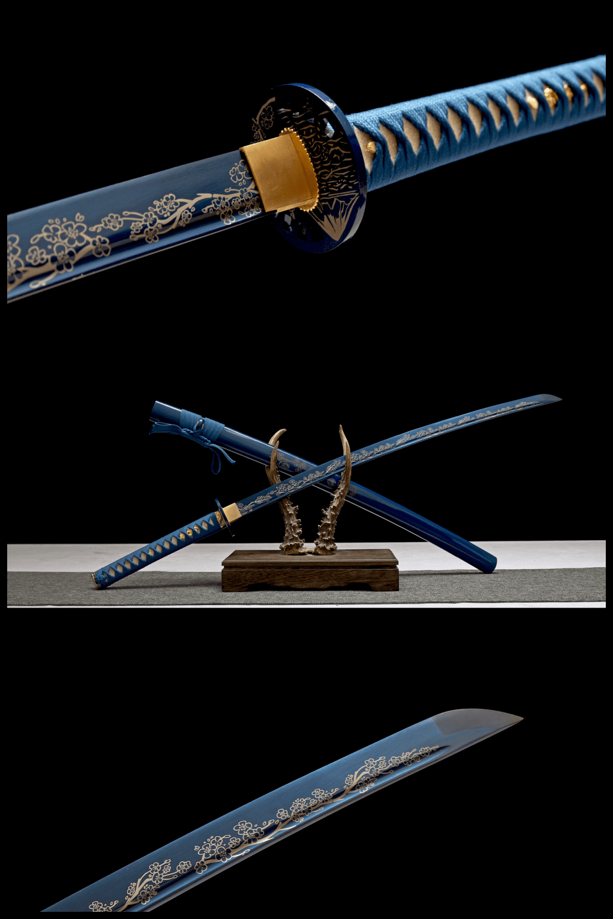 Shop Hand Made High Quality 1045 Katana Samurai Sword Blue Pattern