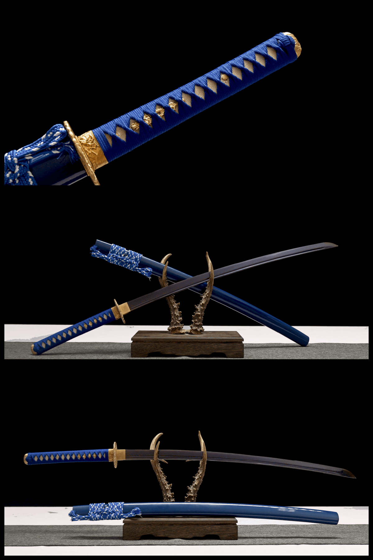 Hand Made Blue Damascus Steel Katana Sword | Kanu Swords