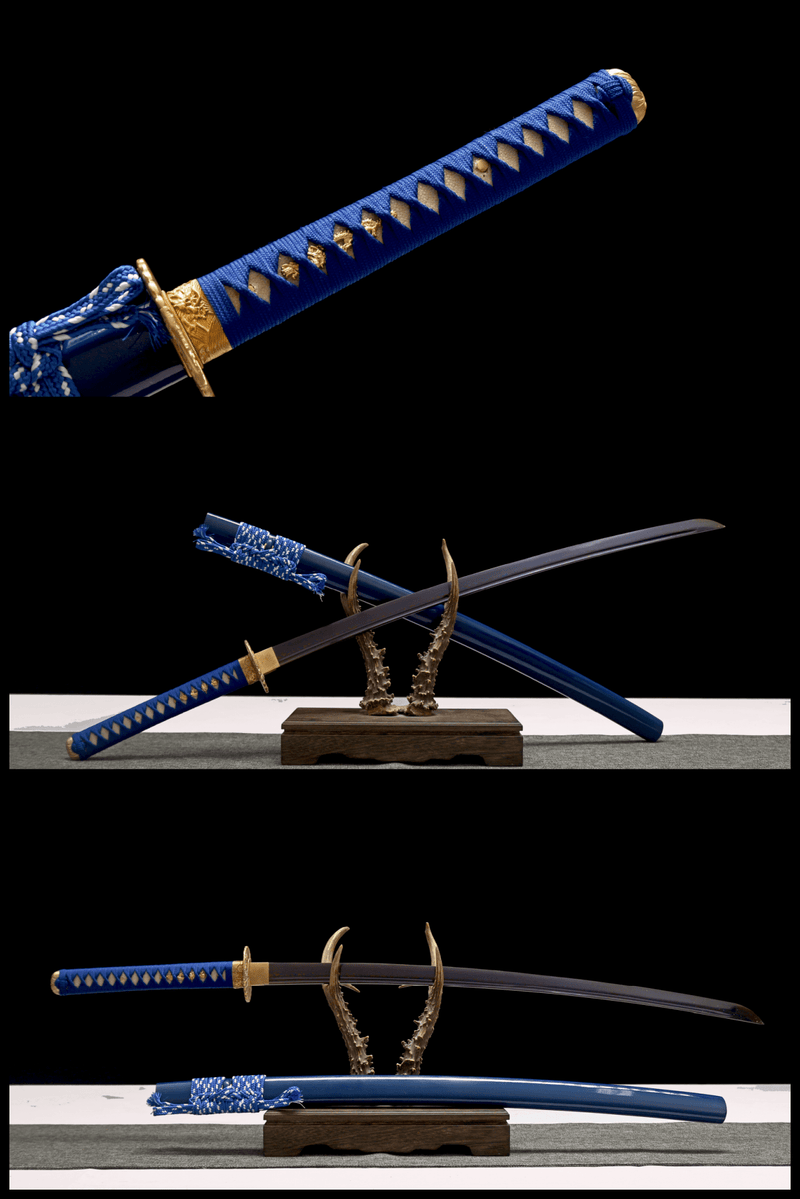 DYNASTY 名刀 鬼丸・斬 Blue Limited Edition Hand Made Blue Damascus Steel Katana Sword | Kanu Swords