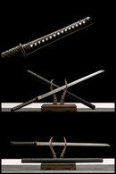 Hand Made High Quality T10 Steel Ninjato Black Faux Leather - Kanu Swords