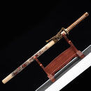 Handmade Chokuto Ninjato Straight Sword Folded Damascus Steel Blade Flower - Kanu Swords