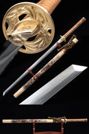 Handmade Chokuto Ninjato Straight Sword Folded Damascus Steel Blade Flower - Kanu Swords