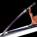 Handmade Damascus Folded Steel Real Japanese Wakizashi Sword With Purple Blade - Kanu Swords