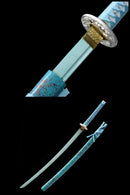 Handmade Japanese Katana Sword 1045 Carbon Steel With Teal Blade And Scabbard - Kanu Swords