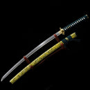 Handmade Japanese Katana Sword 1060 Carbon Steel With Musashi Tsuba Green Gold - Kanu Swords