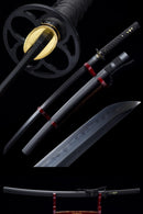 Handmade Japanese Sword T10 Clay Tempered Steel Katana Real Hamon Full Tang With Black Scabbard - Kanu Swords