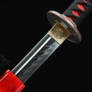 Handmade Japanese Sword T10 Folded Clay Tempered Steel With Red Scabbard - Kanu Swords